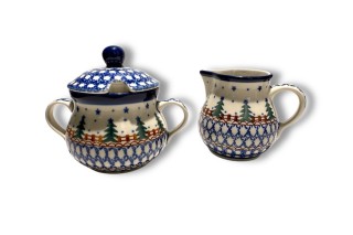 035 091 Bunzlau Roomstel Kleine Suikerpot&Melkkannetje 340X Kerst